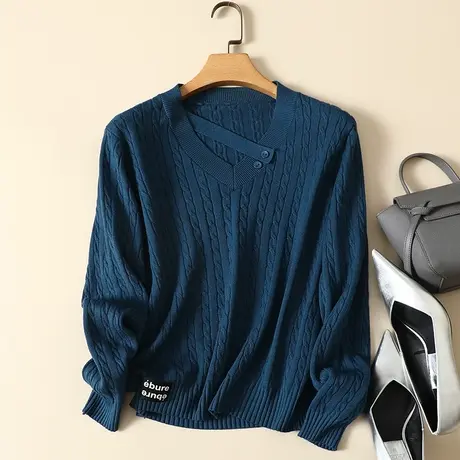 清仓！V领打底衫毛衣女秋冬韩版时尚慵懒休闲宽松百搭针织衫上衣商品大图