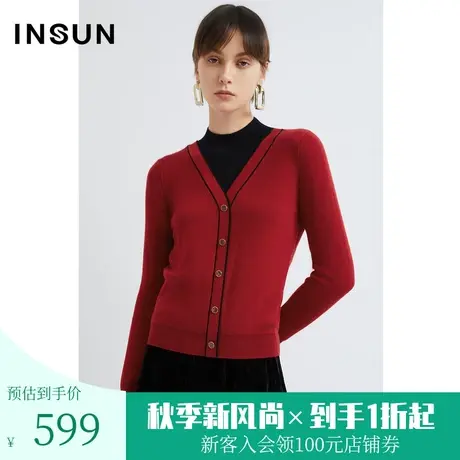 恩裳2022冬季经典假两件撞色领设计绵羊毛休闲毛织衫商品大图