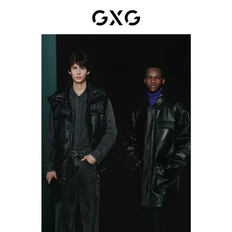 GXG男装 商场同款黑色廓形潮流时尚pu皮马甲2022年冬季新品商品大图