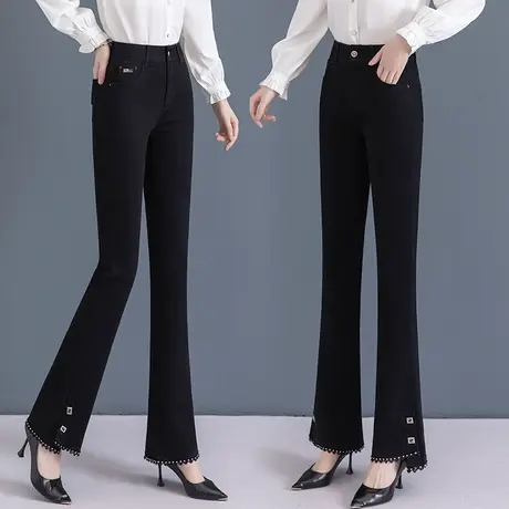 黑色牛仔微喇裤女秋季2023年新款设计感爆款女士高腰显瘦喇叭裤子图片