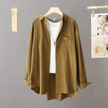 2023年秋季新品中长款纯色宽松衬衫女长袖休闲衬衣薄外套开衫上衣图片