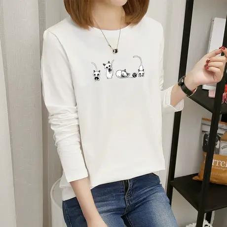 春夏纯棉宽松女士打底衫2022年春季新款韩版百搭学生长袖t恤女潮商品大图