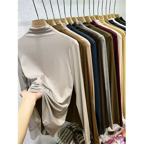 2022秋冬装韩版百搭半高领长袖面膜T恤女洋气内搭打底衫修身上衣商品大图