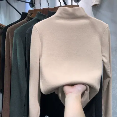 双面绒打底衫女秋冬2020半高领弹力纯色内搭长袖德绒加厚保暖衣潮商品大图