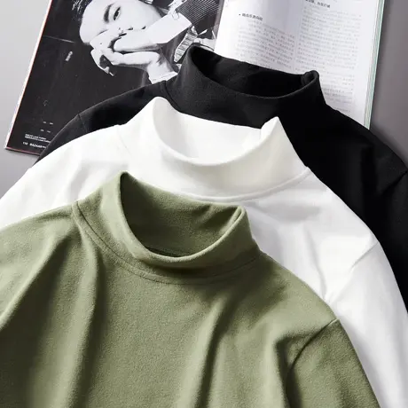 2023春秋新款男士中领打底衫内搭 韩版潮流半高领长袖T恤德绒上衣商品大图