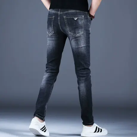 烟灰色轻奢潮牌弹力牛仔裤男款修身小脚秋款款2023休闲男裤子潮流商品大图