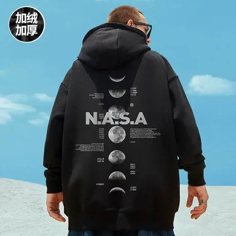 加肥加大码nasa潮牌宇航员胖子宽松连帽卫衣加绒加厚潮流男士套头商品大图