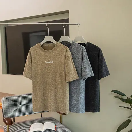 2023夏季冰丝薄款圆领短袖上衣宽松百搭T恤新款运动透气凉感半袖商品大图