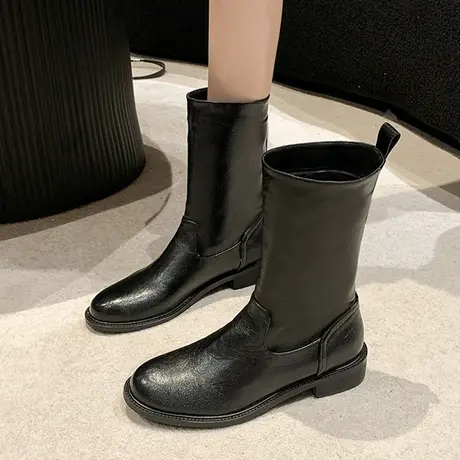 长筒靴女2023新款秋冬高筒靴小个子长靴爆款中筒皮靴瘦瘦骑士靴子商品大图