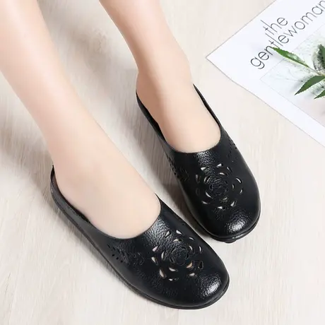 无后跟单鞋女秋季一脚蹬包头拖鞋软底懒人皮鞋黑色平底上班工作鞋商品大图