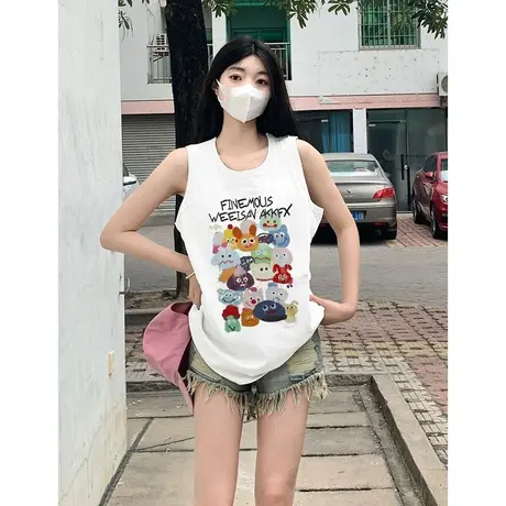 纯棉吊带运动坎肩背心无袖t恤女夏季设计感小众外穿宽松挂脖上衣商品大图