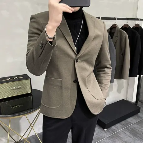 男士高级感星空毛呢西装男两粒扣修身痞帅西服加厚保暖单西外套潮商品大图