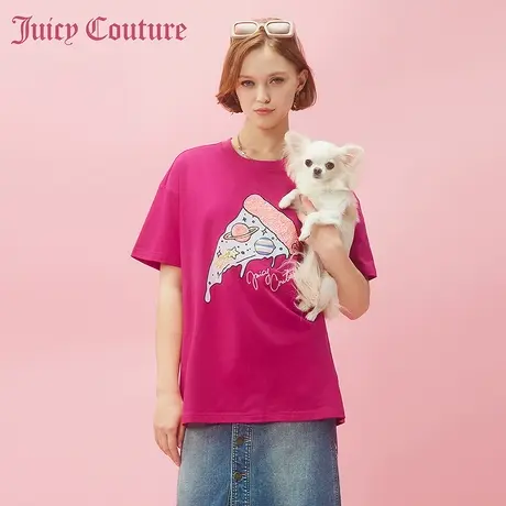 Juicy Couture橘滋2024早春日穿搭新款图案刺绣印花阔版女士T恤商品大图