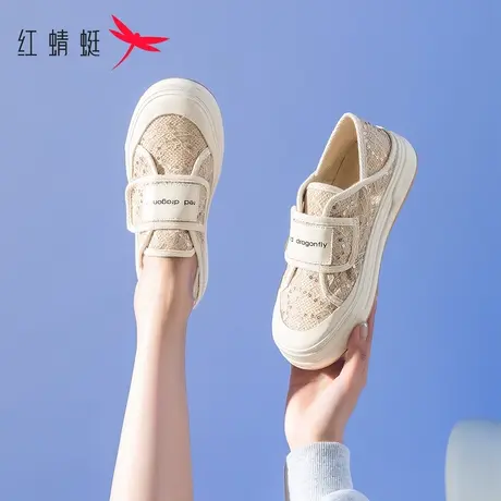 红蜻蜓网面小白鞋女2023新款魔术贴厚底女鞋夏季透气百搭渔夫鞋女图片