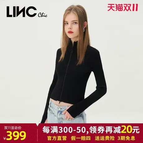 LINC金羽杰针织衫女2023年秋季新款小高领修身针织开衫外套毛衣图片