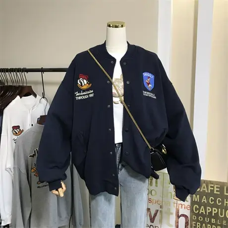 卫衣女春秋薄款2021新款韩版ins潮刺绣宽松大码棒球服开衫外套女图片