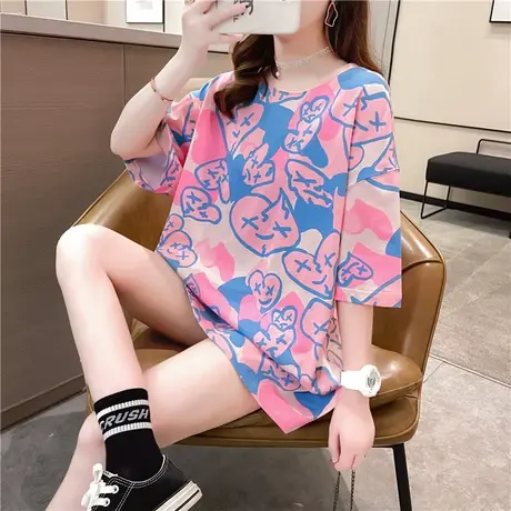 小众设计感爱心短袖t恤女早春夏2023年新款潮牌ins宽松中长款上衣商品大图