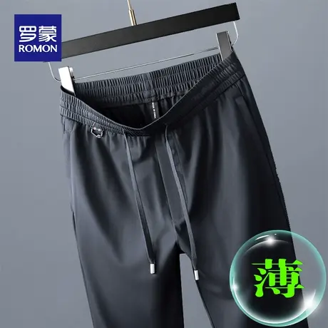 罗蒙桑蚕丝男裤夏季薄款男士运动裤宽松冰丝裤子男爸爸休闲裤大码商品大图