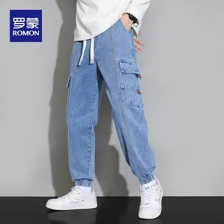 罗蒙新款束脚长裤潮流百搭多口袋休闲裤男装抽绳纯色运动裤子男士图片