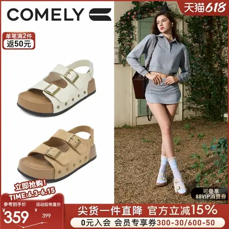 康莉真皮勃肯凉鞋2025新款拖鞋女外穿夏季软底博肯厚底休闲沙滩鞋图片