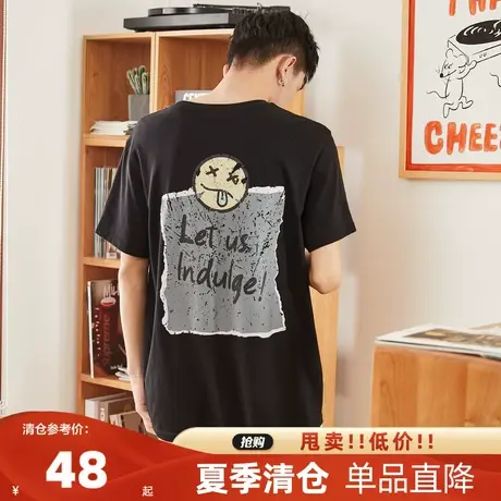 唐狮2023年夏季新款纯棉短袖t恤男潮后背印花休闲学生打底衫半袖商品大图