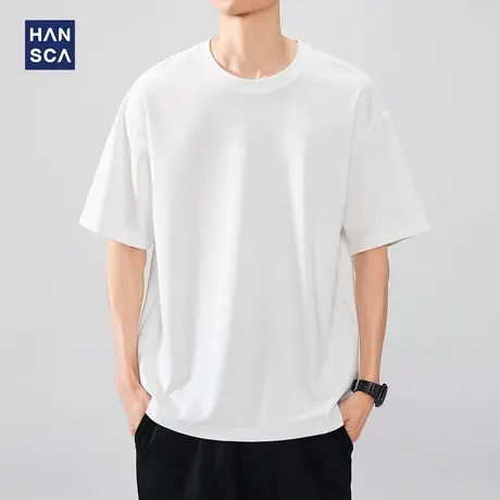 hansca 莫代尔双面针织运动短袖T恤男款2025夏季轻薄宽松白色上衣商品大图