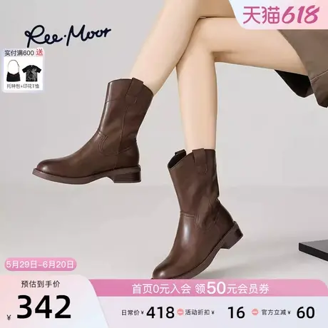 REEMOOR2025新款韩版靴子中筒靴马丁靴复古时装靴v口牛仔靴女图片