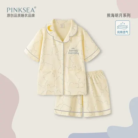 睡衣女款可爱卡通奶熊夏季薄款纯棉短袖短裤新款女士家居服套装商品大图