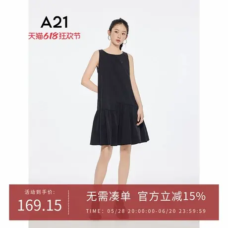 A21女装小黑裙简约A字裙2025夏新款压褶拼接无袖连衣裙F452217001图片