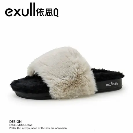 exull/依思Q棉拖鞋女秋冬新款外穿增高一字毛毛鞋女居家防滑棉鞋商品大图