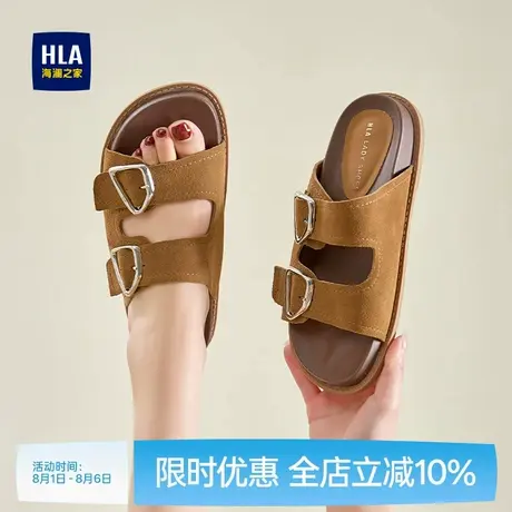 HLA/海澜之家勃肯拖鞋女外穿2024夏季新款复古百搭海边平底一字拖商品大图