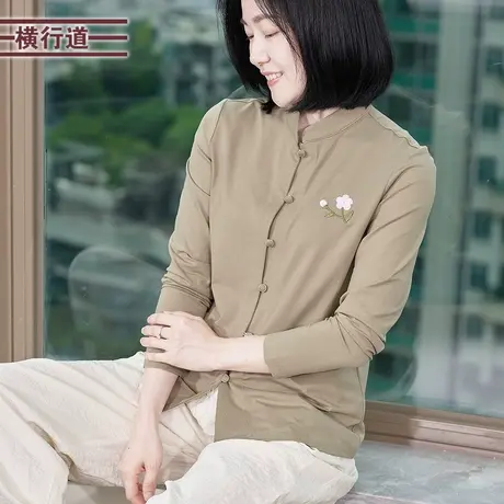 新中式立领长袖刺绣上衣中年妈妈装T恤上衣开衫外搭小外套女装秋商品大图