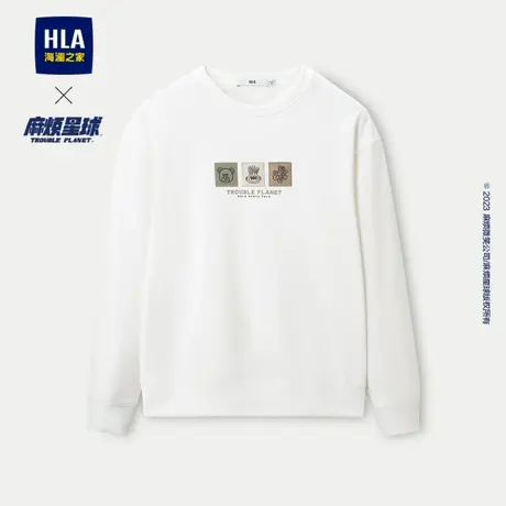 HLA/海澜之家麻烦星球联名系列卫衣23秋季新款圆领落肩织唛长t男商品大图