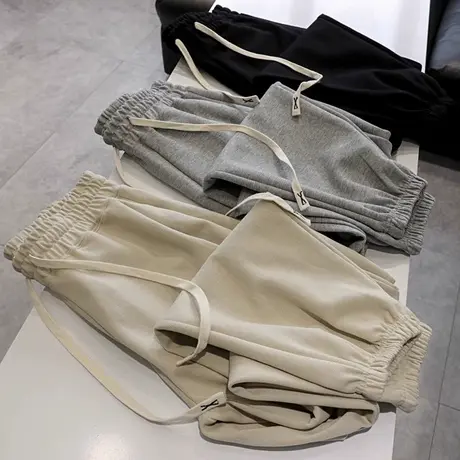 纯色简约运动束脚卫裤女秋季ins潮百搭宽松高腰韩版休闲阔腿长裤图片