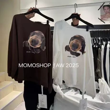 打底衫2025秋季新款韩版设计狗狗印花斜肩长袖T恤女修身显瘦上衣商品大图