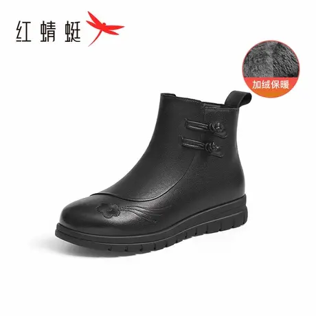 红蜻蜓妈妈棉鞋2025冬季新款女鞋真皮加绒皮鞋中老年冬鞋皮靴鞋子商品大图