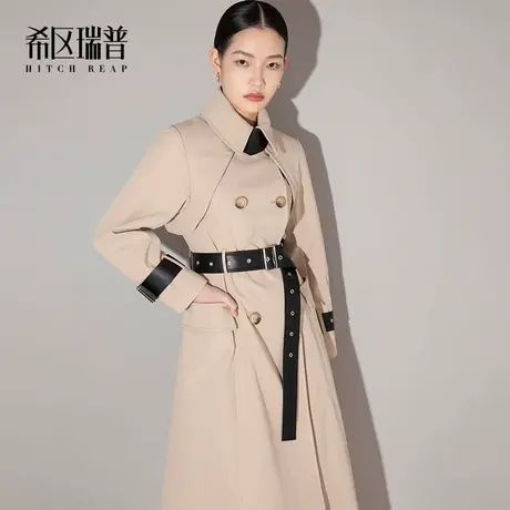 希区瑞普2025春季新款高级感卡其色中长款双排扣风衣外套女收腰图片