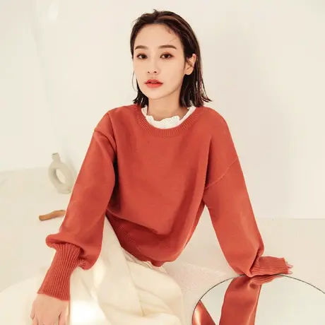 桔熊秋冬季假两件套毛衣保暖包芯纱蕾丝领针织衫少女大码FA2455图片