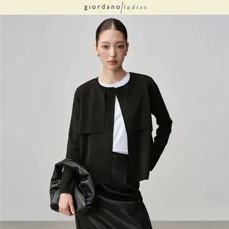 GL2025女装秋冬新款慵懒风针织衫女宽松圆领无扣针织开衫02355501商品大图
