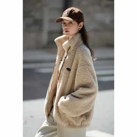 唐狮秋冬女立领左胸细节羊羔毛一手长外套毛茸茸百搭日常TMTA图片