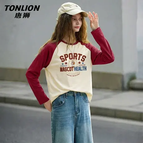 唐狮官方宽松插肩长袖t恤女2026新款春秋女款纯棉内搭打底衫女VB图片