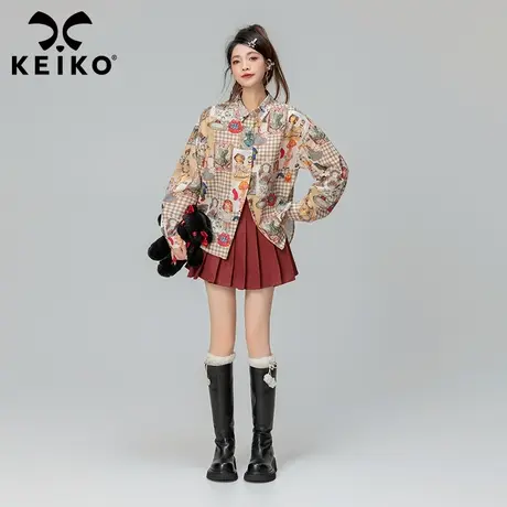 KEIKO 法式复古满幅印花衬衫2023秋冬设计感小众长袖纯棉上衣春秋图片