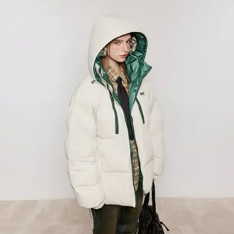 潮牌撞色连帽棉服女加厚冬季外套2023新款复古面包服宽松棉衣棉袄商品大图