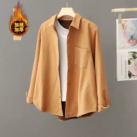 韩版设计感加绒加厚衬衫秋冬季小众上衣小个子穿搭外套女叠穿衬衣商品大图