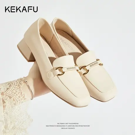 珂卡芙浅口单鞋女2023新款法式通勤女鞋工作鞋粗跟乐福鞋女小皮鞋商品大图