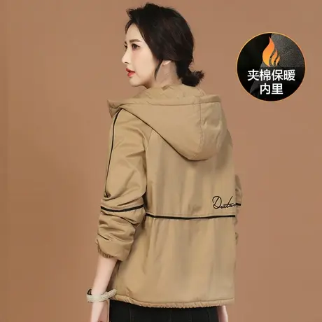 新品8.5折】连帽加绒工装外套女装刺绣派克服冲锋服加厚商品大图