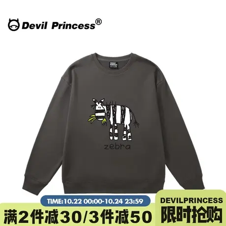 ulzzang小众设计感卡通印花深灰色无帽卫衣oversize大版宽松上衣图片