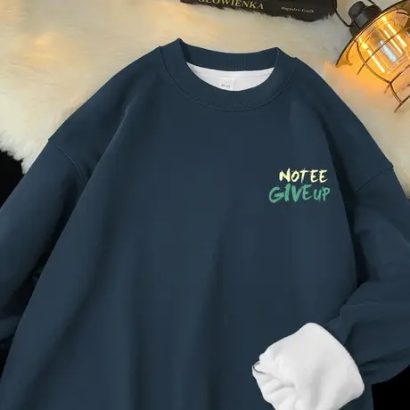 450g重磅男士卫衣秋冬保暖摇粒绒圆领上衣服潮流宽松无帽长袖t恤商品大图