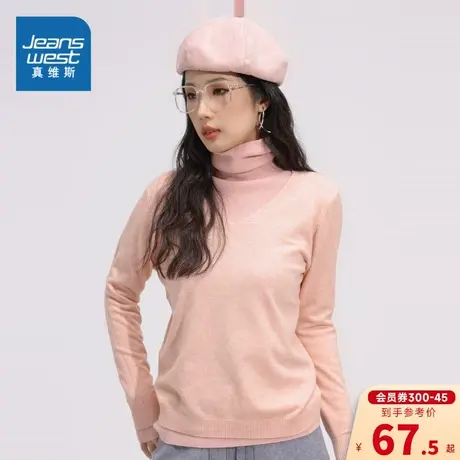 GA真维斯女装毛衣2023冬季新款女式修身简约舒适V领长袖毛衣商品大图