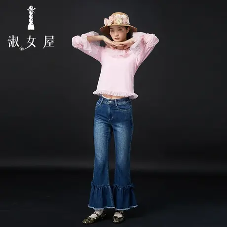 淑女屋官方旗舰店蝴蝶结喇叭裤商品大图